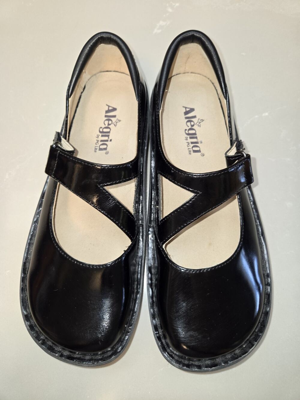 Alegria Black Patent Leather Platform Mary Jane Hook & Loop Comfort Jil-011 sz 9